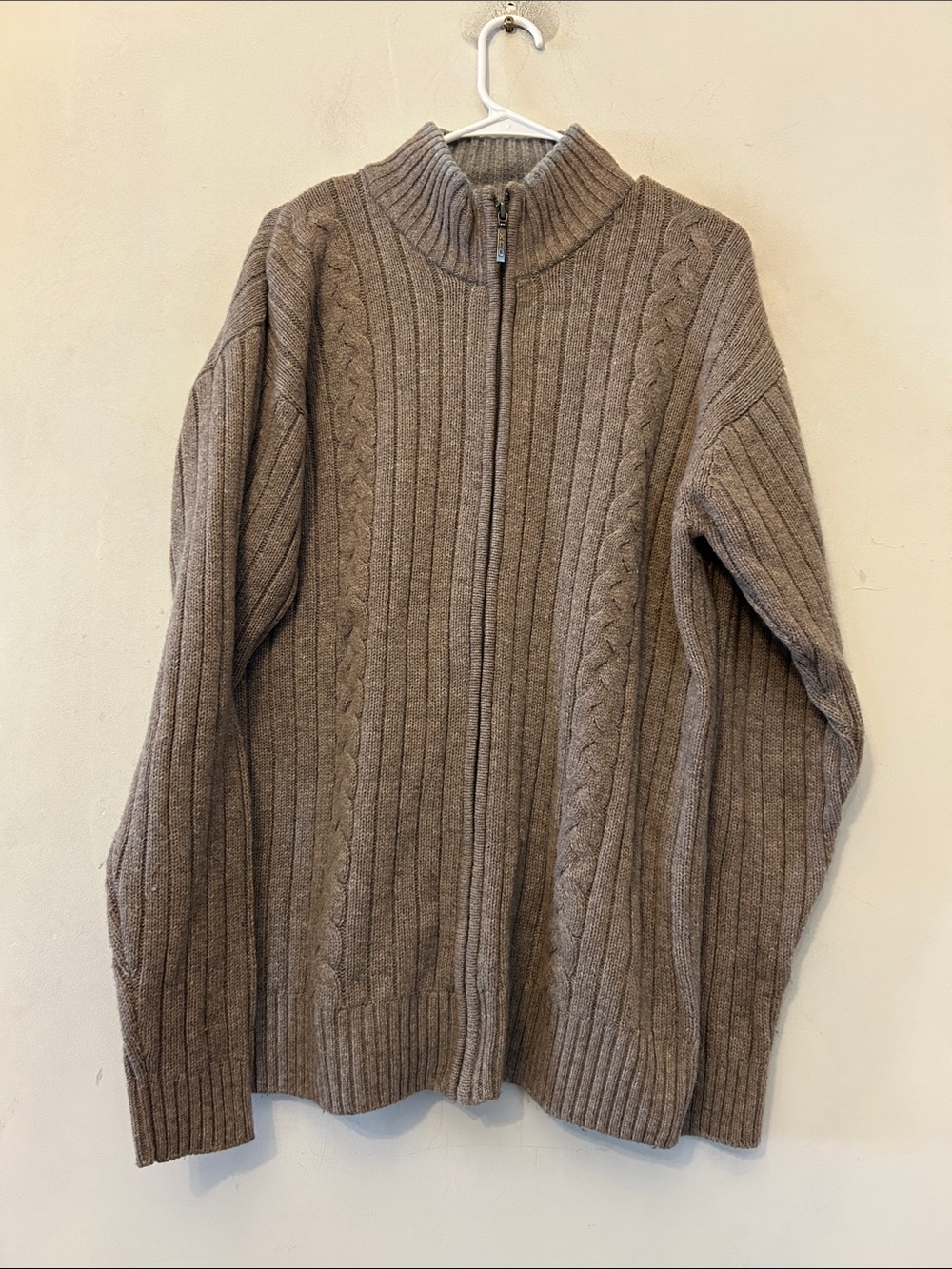 Columbia Men's Full-Zip Cable Knit Sweater - Taupe Size XL EUC